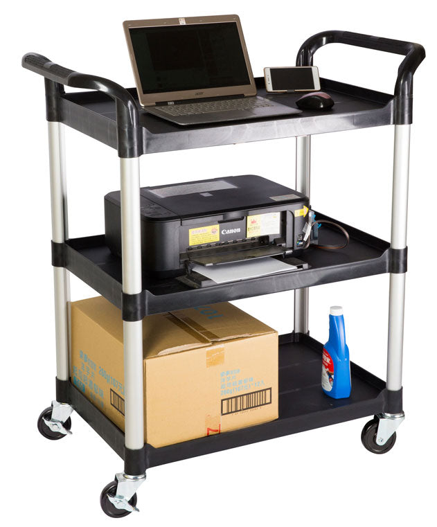 3-Tier Utility Cart, Heavy Duty Commercial Service Tool Cart w/Lockable Wheels, Black